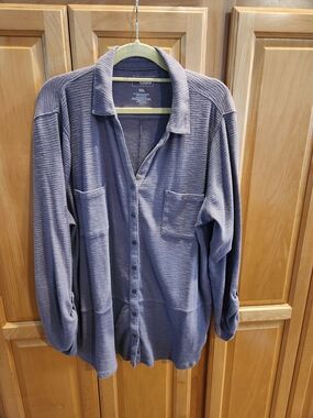 Sonoma Women’s Lightweight Button-Front Shirt Jacket in Slate Blue